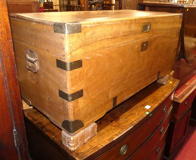 Lot 1379 - An Eastern camphor wood and brass bound hinge...