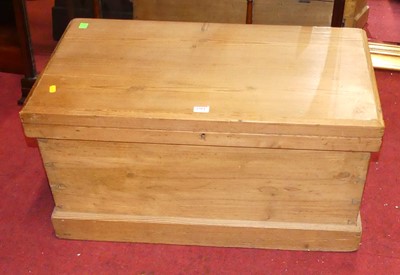 Lot 1384 - A rustic pine hinge top tool chest, with iron...