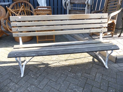 Lot 1430 - A teak slatted and white painted wrought iron...