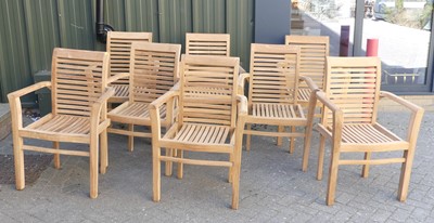 Lot 1445 - A contemporary slatted teak patio suite,...