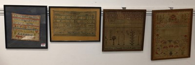 Lot 592 - A George IV alphabet and pictorial needlework...