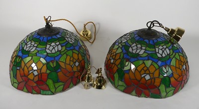 Lot 600 - A pair of Tiffany style leaded glazed and...