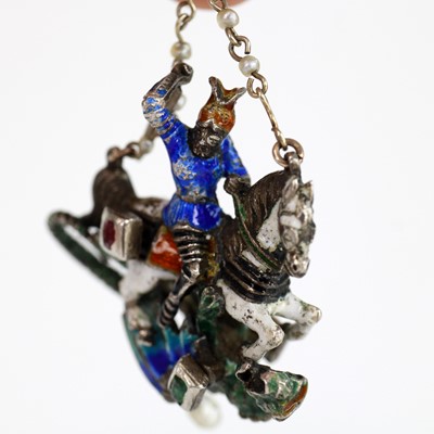 Lot 2049 - A white metal and enamel George and the Dragon...