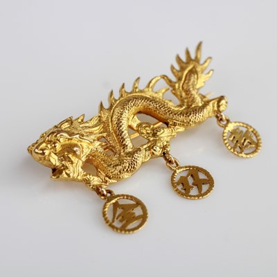 Lot 2050 - A yellow metal Chinese dragon brooch, having...