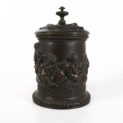 Lot 12 - A bronze box and cover, of cylindrical shape,...