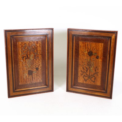 Lot 452 - A pair of Edwardian marquetry panels, inlaid...