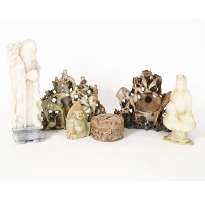 Lot 90 - A collection of Chinese stone figures, to...