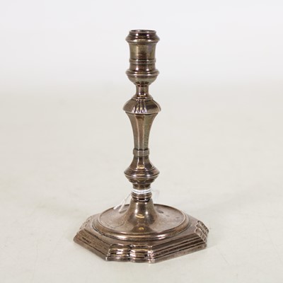 Lot 265 - A George II silver taperstick, of knopped form...