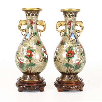 Lot 73 - A pair of Japanese cloisonnee vases, of...