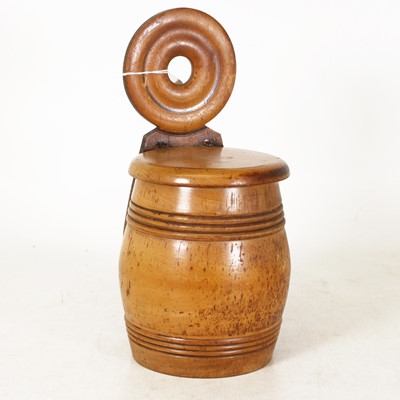 Lot 4 - A 19th century turned sycamore barrel-shaped...