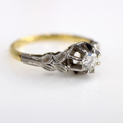 Lot 2053 - A yellow and white metal diamond solitaire...