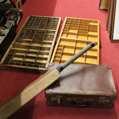 Lot 161 - Two wooden printers typeset trays, w.82.5cm,...