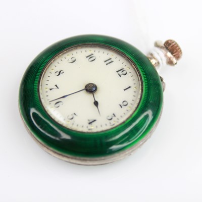 Lot 320 - A white metal and green guilloche enamel cased...