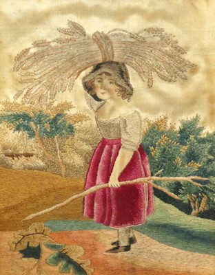 Lot 412 - 19th century wool & silkwork panel, the...