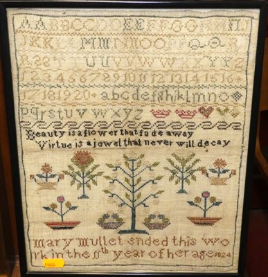 Lot 429 - George IV needlework alphabet, number, verse...