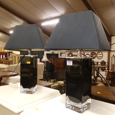 Lot 539 - A pair of modern glass square section table...