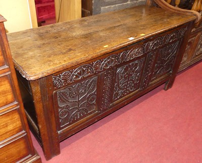 Lot 542 - A circa 1700 joined oak three-panel coffer...