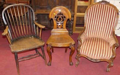 Lot 619 - A Victorian oak hall seat together with a...