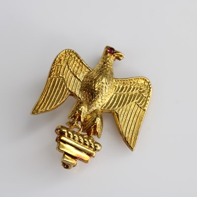 Lot 359 - A 9ct gold eagle wings brooch, set with a...