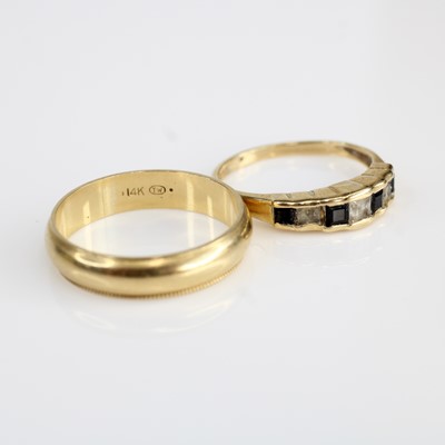 Lot 335 - A 14ct gold wedding band, size R; together...