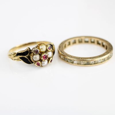 Lot 345 - A Victorian yellow metal ruby and pearl flower...