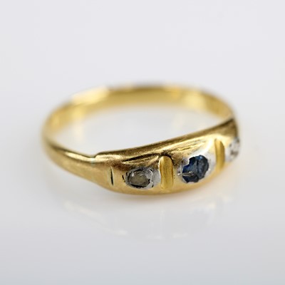 Lot 343 - A yellow metal sapphire and small rose cut...