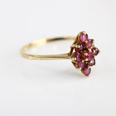 Lot 350 - A modern 9ct gold multi ruby set lozenge...