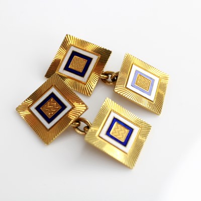 Lot 2163 - A pair of gent's 18ct gold and enamel...