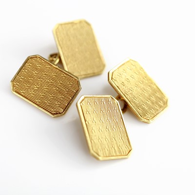 Lot 2164 - A pair of gent's 18ct gold engine turned...