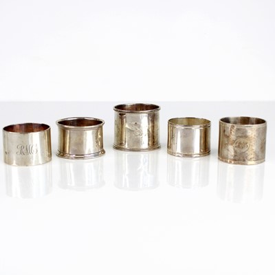 Lot 309 - Five various silver napkin rings, to include...