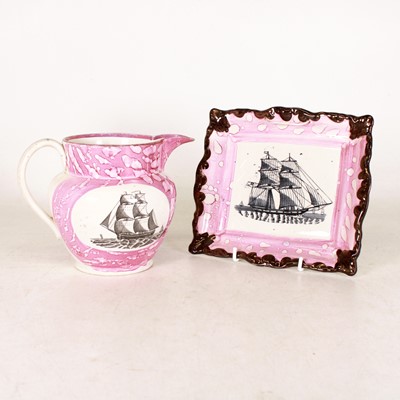 Lot 27 - A Victorian Sunderland lustre jug, transfer...