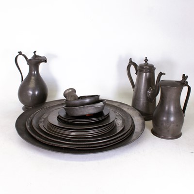 Lot 75 - A large 18th century pewter charger of plain...