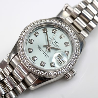 Lot 2105 - A lady's platinum Rolex Oyster Perpetual...