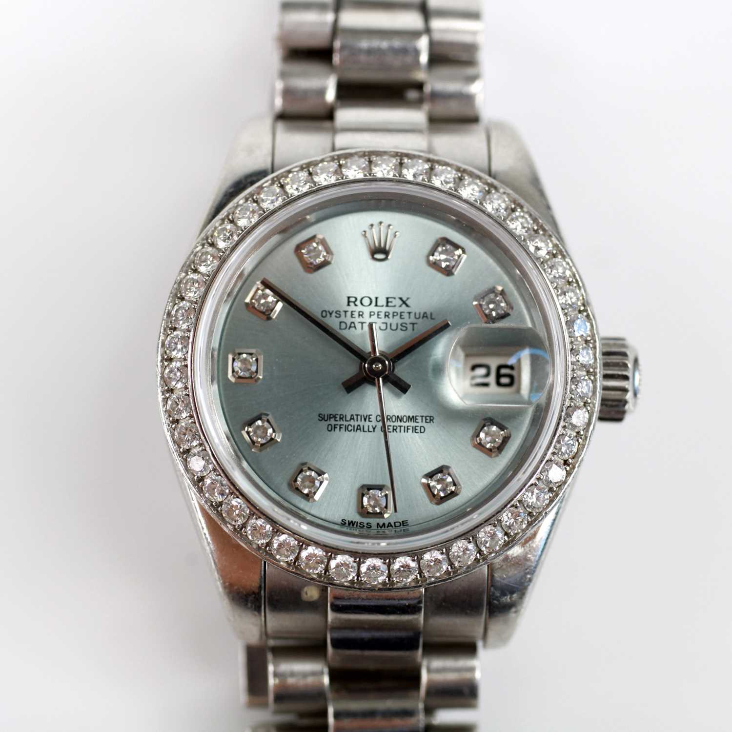 Lot 2105 - A lady's platinum Rolex Oyster Perpetual...