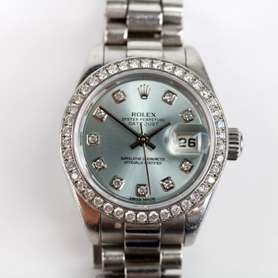 Lot 2105 - A lady's platinum Rolex Oyster Perpetual...