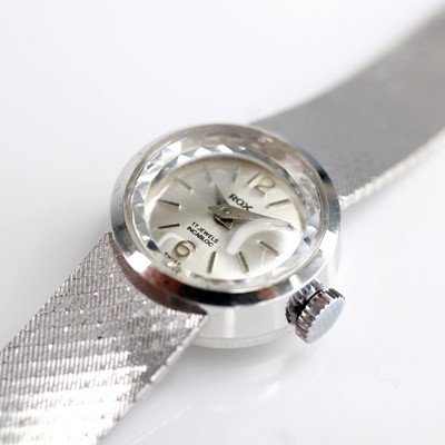 Lot 2125 - A Rox lady's 18ct white gold bracelet watch,...