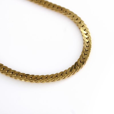 Lot 2114 - A 9ct gold flat curblink necklace, the clasp...