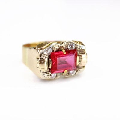 Lot 2179 - A yellow metal dress ring with a rectangular...