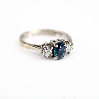 Lot 2183 - An 18ct white gold sapphire and diamond 3...