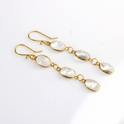 Lot 2122 - A pair of contemporary yellow metal moonstone...