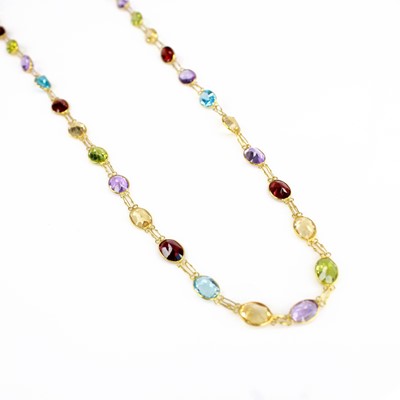 Lot 2186 - A contemporary 14ct gold multi-stone necklace,...