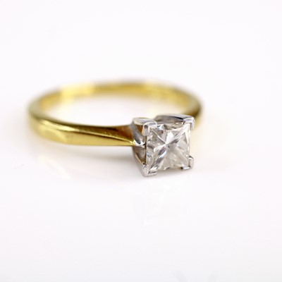 Lot 2190 - An 18ct gold diamond solitaire ring, the claw...