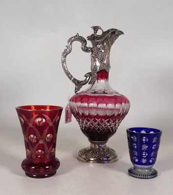 Lot 247 - A silver plate mounted, ruby-flashed and cut...