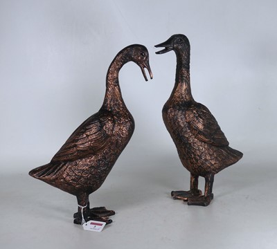 Lot 3 - A pair of reproduction bronzed metal duck...