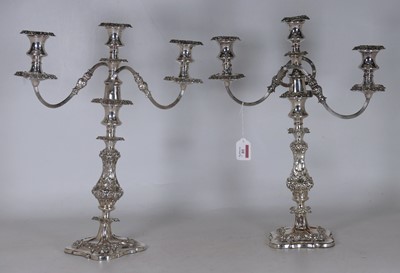 Lot 10 - A pair of circa 1900 silver plated three light...