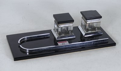 Lot 21 - An Art Deco chrome and glass inkstand, w.30cm
