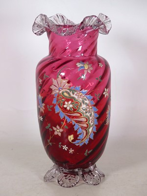 Lot 26 - A later 19th century cranberry glass vase with...