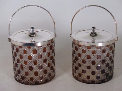 Lot 34 - A pair of Bohemian cut glass and silver plated...