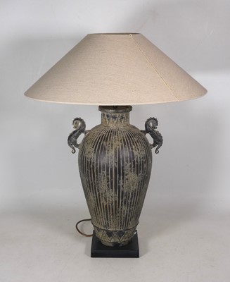 Lot 62 - A reproduction bronzed metal table lamp,...