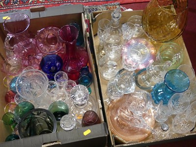 Lot 85 - Two boxes of assorted coloured and clear glass...